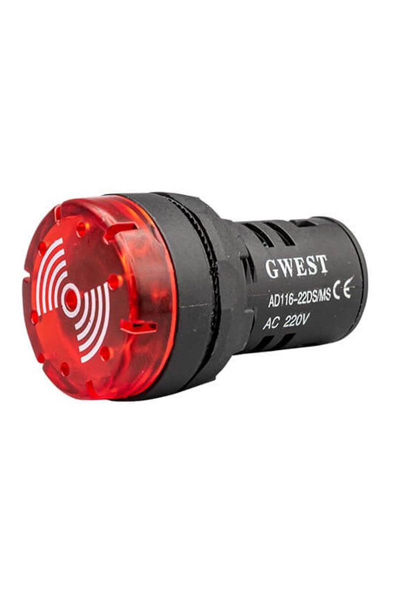 22DS/MS 22mm Kırmızı LED'li Buzzer 220VAC 90dB Sesli Flaşör