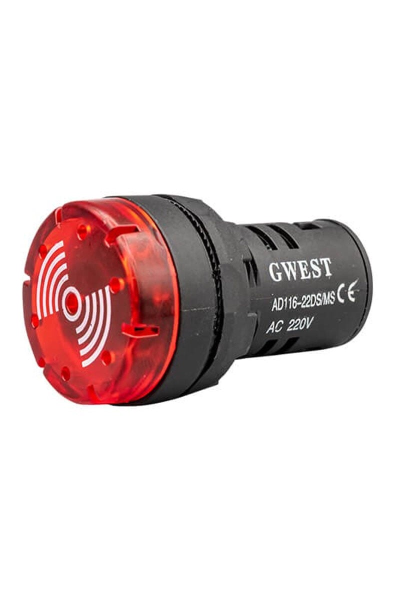 22DS/MS24 22mm Kırmızı LED'li Buzzer 24VDC-AC 90dB Sesli Flaşör