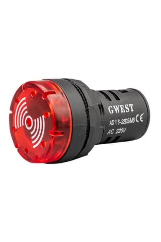 22DS/MS24 22mm Kırmızı LED'li Buzzer 24VDC-AC 90dB Sesli Flaşör